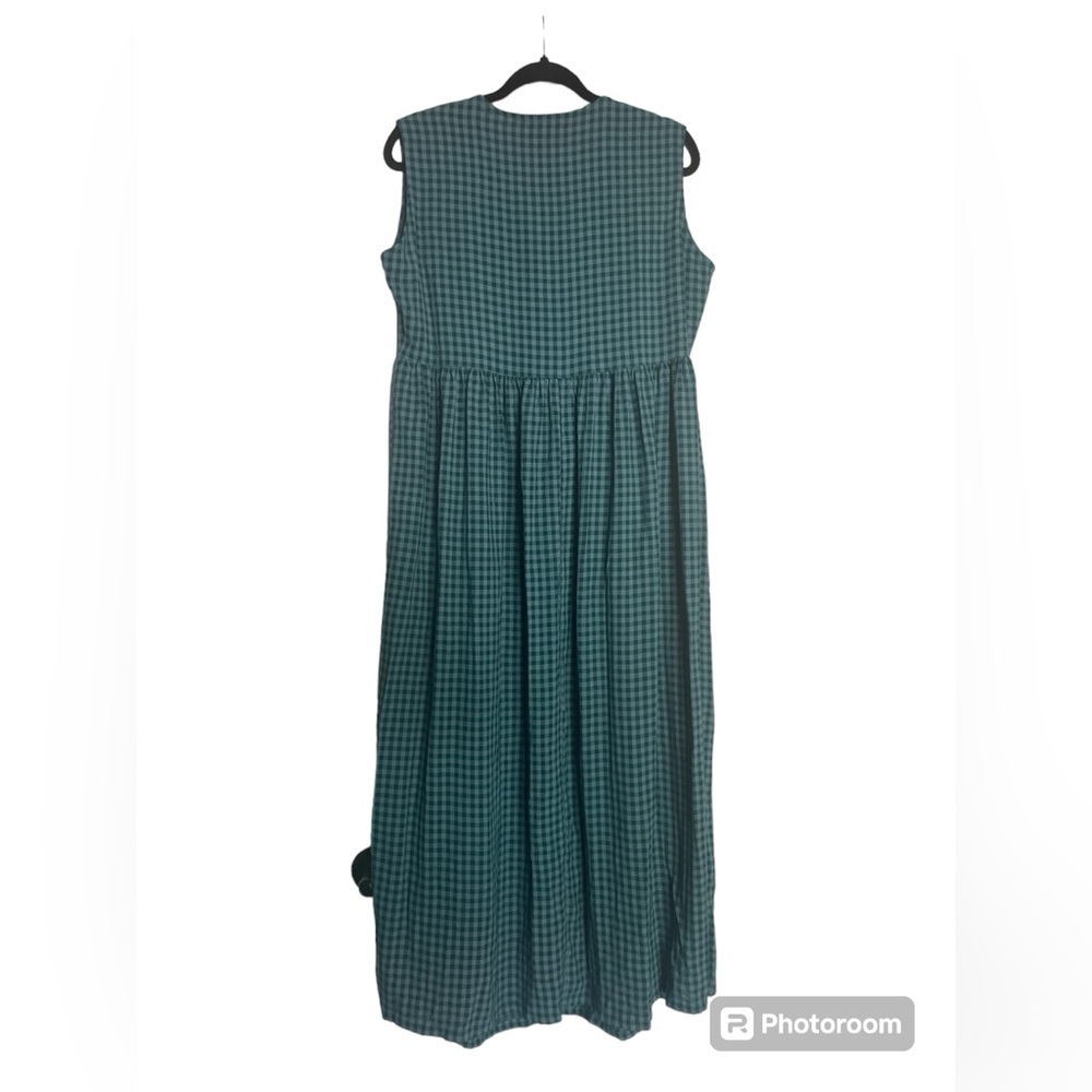 Vintage Green Plaid Gingham Button Down Cottagecore Pocket Dress Size Large - Picture 2 of 8